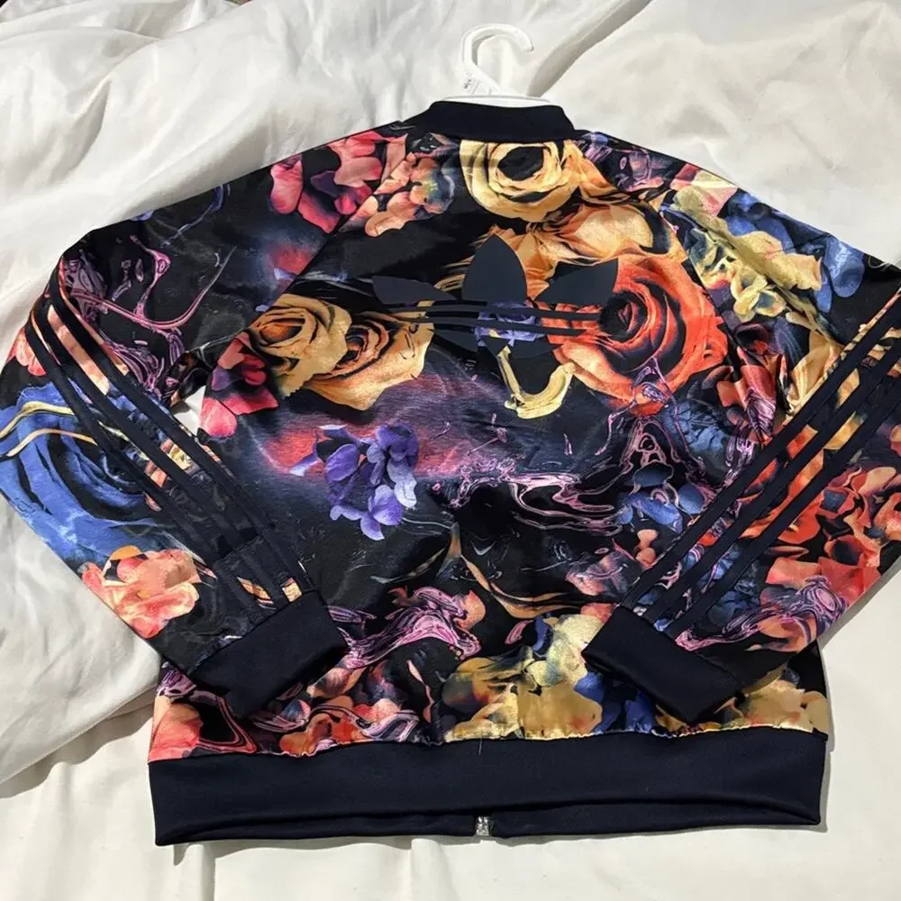 Adidas 11/12 Colorful Floral Track Jacket euc like new three stripe logo on back